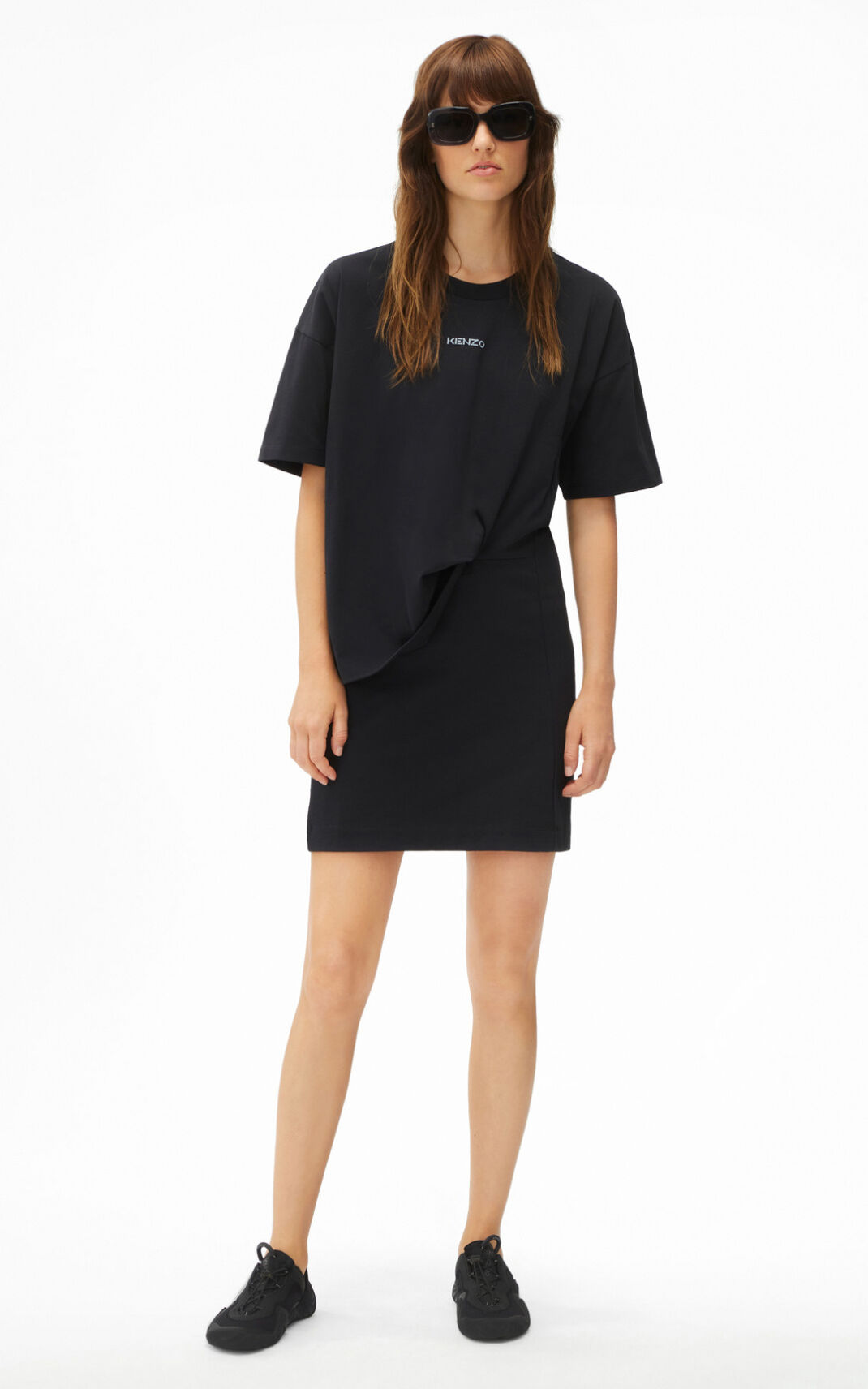 Robe Kenzo Femme Logo asymmetric T shirt Noir MEJFR-5108